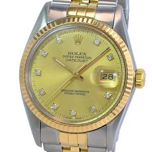 ROLEX DATEJUST 36MM CHAMPAGNE DIAMOND DIAL 18K GOLD & STEEL FLUTED JUBILEE 16013